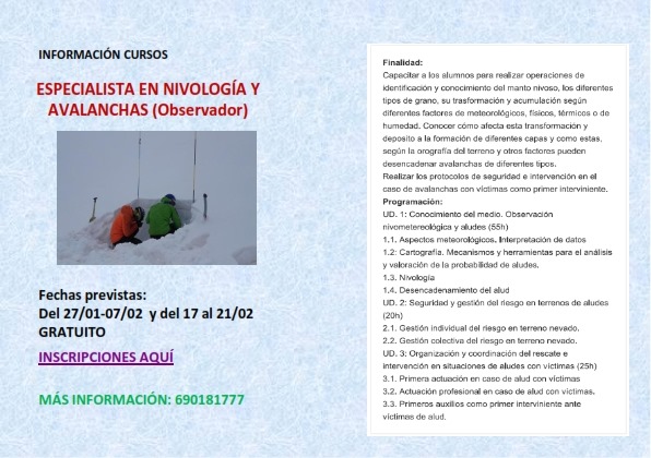 Curso de Especialista en nivología y avalanchas