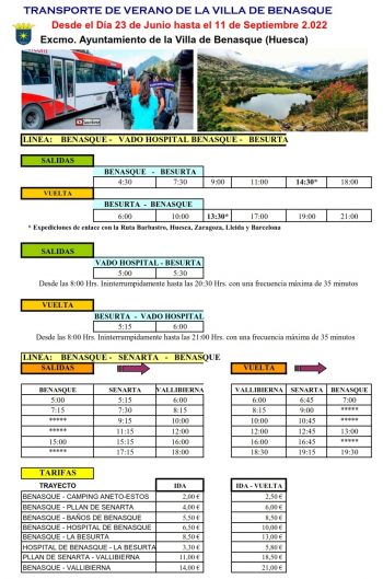 Horarios y tarifas buses Besurta y Vallibierna 2022