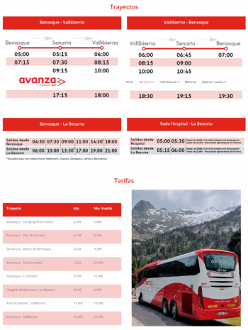Horarios y tarifas buses Besurta y Vallibierna