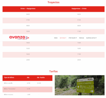 Horarios y tarifas bus Eriste-Espigantosa