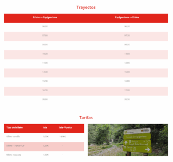 Horarios y tarifas bus Eriste-Espigantosa